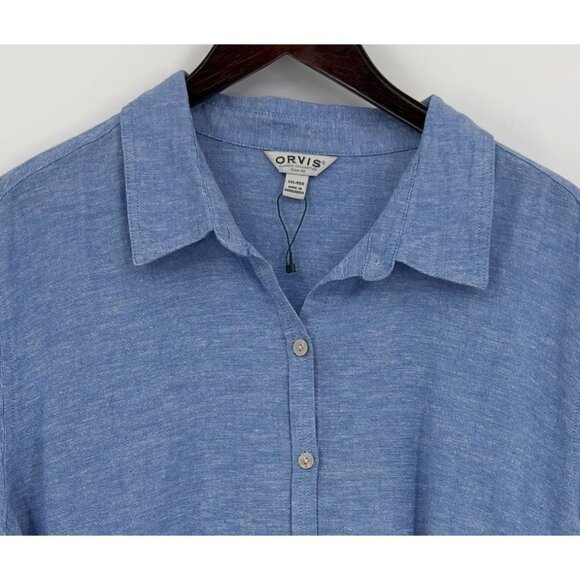 Orvis Women's Blue Linen Blend Button-Up Shirt XXL Long Sleeve Classic Fit - Picture 1 of 7